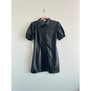 NWT Sunday Best Aritzia Black Faux Leather Mini Dress S Edgy Minimalist Gothic